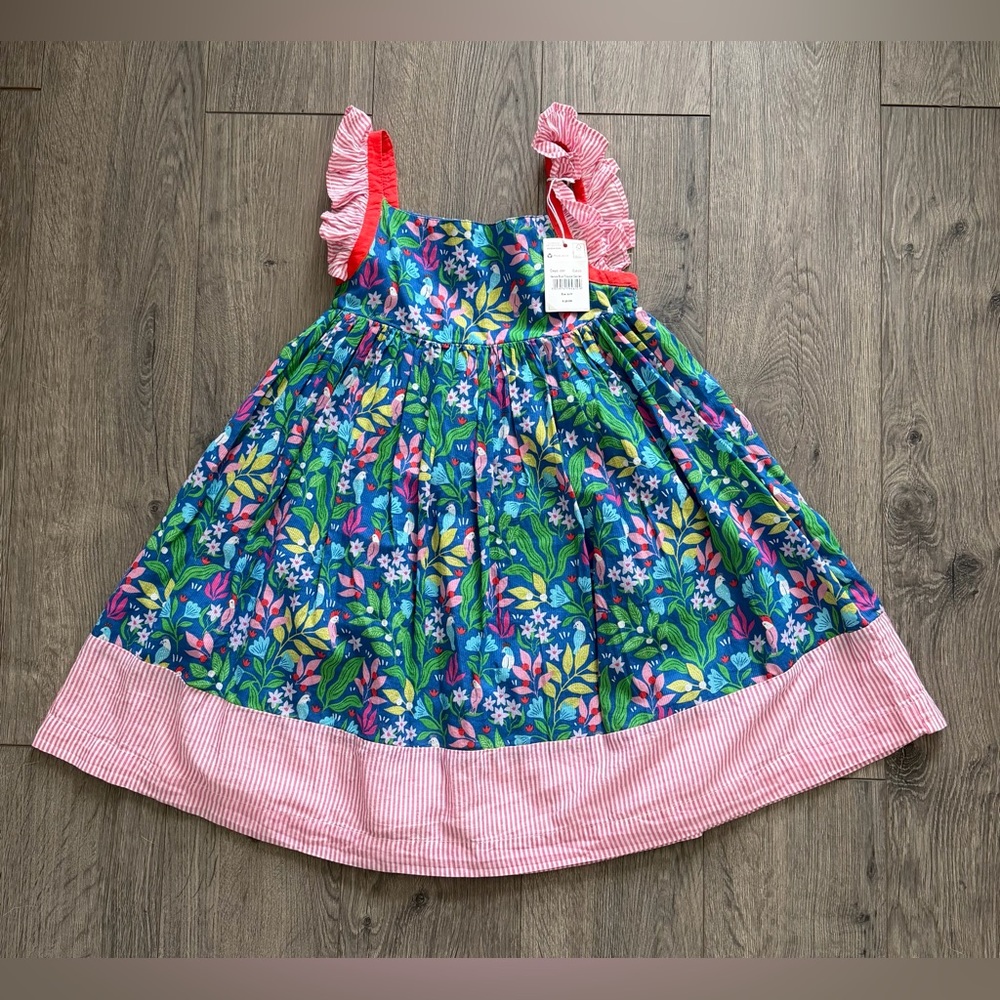 Mini Boden Venice Blue Tropical Garden Floral Dress with Ruffle Straps NWT 6-7y